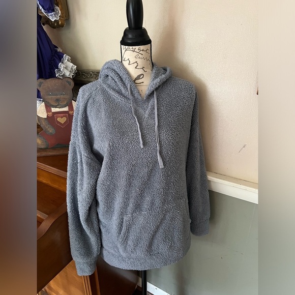 Pink Rose Sherpa Blue Hoodie with pockets - Picture 1 of 5